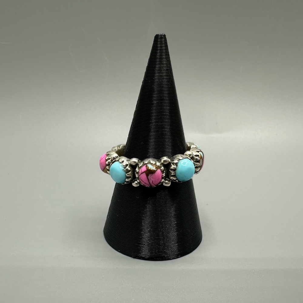 Cotton Candy Dahlia Turquoise Sterling Silver 925 Eternity Band Ring Handmade